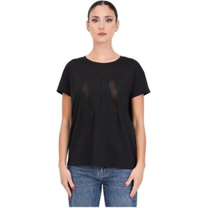 Armani Exchange, Tops, Dames, Zwart, M, Katoen, Zwarte Logo Transparante T-shirt Regular Fit