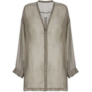 Rick Owens, Grijze Zijden V-Hals Shirt Grijs, Heren, Maat:M