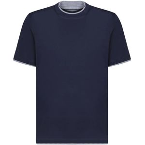 Brunello Cucinelli, Tops, Heren, Blauw, L, Katoen, Blauw Katoenen T-shirt Ronde Hals Korte Mouwen
