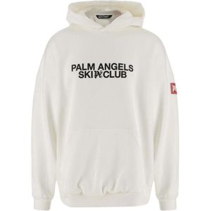 Palm Angels, Sweatshirts & Hoodies, Heren, Wit, S, Katoen, Witte Katoenen Hoodie met Logo Details