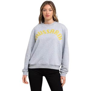 Trussardi, Sweatshirts & Hoodies, Dames, Grijs, S, Katoen, Oversized Sweatshirt van Katoenmix met Ronde Halslijn