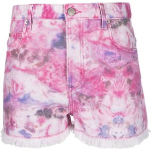 Isabel Marant, Korte broeken, Dames, Veelkleurig, S, Katoen, Tie-Dye Frayed Mulberry Shorts