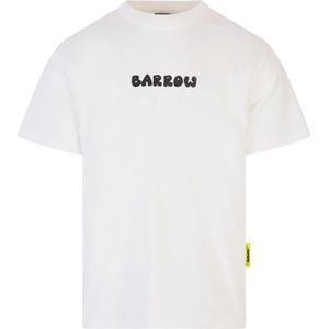 Barrow, Tops, unisex, Wit, XL, Katoen, Witte Oversized T-shirt met Reflecterende Plaat en Berenprint