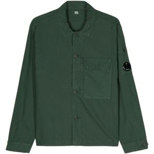 C.p. Company, Donkergroene Katoenen Chambray Overhemd Groen, Heren, Maat:S