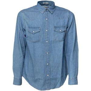 Roy Roger's, Overhemden, Heren, Blauw, M, Denim, Denim Western Overhemd Slim Fit