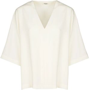 Ottod'Ame, Blouses & Shirts, Dames, Wit, XS, Polyester, Witte V-hals Fluide Top 3/4 Mouw