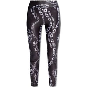 Versace Jeans Couture, Broeken, Dames, Zwart, S, Polyester, Gedessineerde leggings van