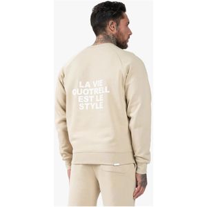 Quotrell, Sweatshirts & Hoodies, Heren, Beige, XL, Katoen, Klassieke Ronde Hals Sand Sweater voor Heren