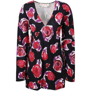 Marni, Blouses & Shirts, Dames, Zwart, S, Veelzijdige Spinning Roses Print Blouse