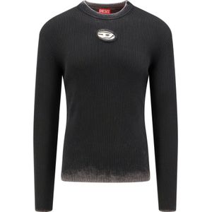 Diesel, Truien, Heren, Zwart, L, Katoen, Zwarte Gebreide Trui Crew-neck Slim Fit