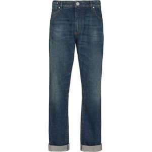 Balmain, Jeans, Heren, Blauw, W33, Katoen, Vintage straight-leg jeans