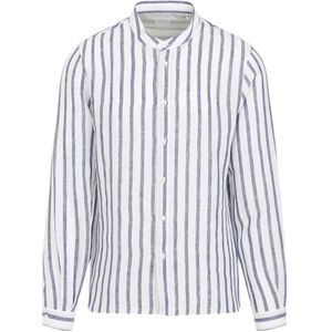 Brunello Cucinelli, Overhemden, Heren, Veelkleurig, XL, Linnen, Gestreept Button-Up Shirt Wit Blauw