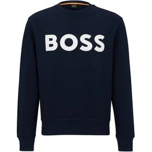 Boss, Sweatshirts & Hoodies, Heren, Blauw, M, Katoen, Heren Katoenen Blauwe Logo Sweatshirt