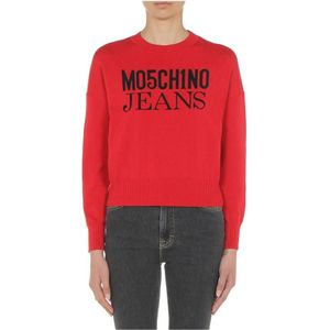 Moschino, Truien, Dames, Rood, S, Crew Neck Sweater