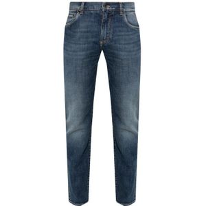 Dolce & Gabbana, Jeans, Heren, Blauw, XL, Katoen, Slimfit-jeans
