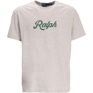 Ralph Lauren, Tops, Heren, Grijs, L, Katoen, Grijze Logo Print Katoenen T-shirt