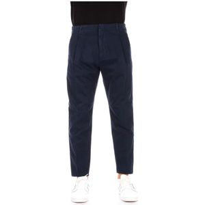 Dondup, Broeken, Heren, Blauw, W35, Katoen, Blauwe Broek met Ritssluiting en Knoopsluiting