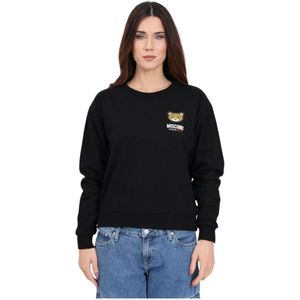 Moschino, Sweatshirts & Hoodies, Dames, Zwart, M, Katoen, Zwarte Sweater met Logo Print