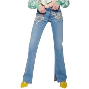 John Richmond, Flared Jeans met Pailletten Slang Blauw, Dames, Maat:W32