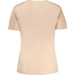 Guess, Tops, Dames, Beige, S, Katoen, Beige Katoenen Bedrukte T-shirt met Korte Mouwen