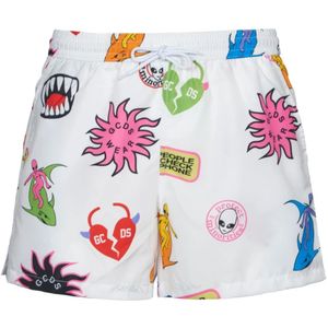 Gcds, Korte broeken, Heren, Wit, M, Kleurrijke Zwemshorts Elastische Taille