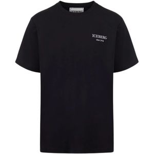Iceberg, Tops, Heren, Zwart, S, Katoen, Zwart T-shirt met geborduurd logo
