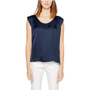 Street One, Tops, Dames, Blauw, XS, Blauwe Mouwloze Ronde Hals Blouse