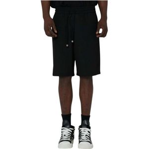 John Richmond, Korte broeken, Heren, Zwart, M, Polyester, Elastische Taille Felpa Shorts met Zakken