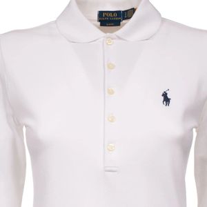 Polo Ralph Lauren, Tops, Dames, Wit, L, Katoen, Elastische Katoenen Polo Met Lange Mouwen