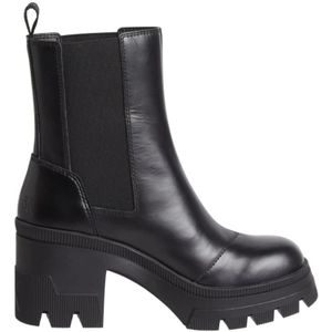 Calvin Klein Jeans, Schoenen, Dames, Zwart, 41 EU, Leer, Chunky Heeled Chelsea Boot - Zwart