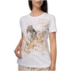 Max Mara Studio, Wit T-shirt met korte mouwen Wit, Dames, Maat:L