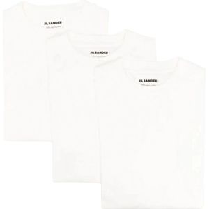 Jil Sander, Tops, Heren, Wit, L, Katoen, Biologisch Katoenen Logo Patch Longsleeve T-Shirt 3 Pack