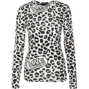 Love Moschino, Truien, Dames, Wit, L, Leopard Print Logo Sweater