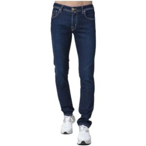 Jacob Cohën, Slim Fit Navy Jeans met Gele Plooien - Nick Model Blauw, Heren, Maat:W30