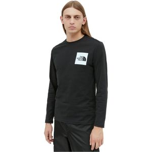 The North Face, Langarm T-shirt met Logo Print Zwart, Heren, Maat:XL