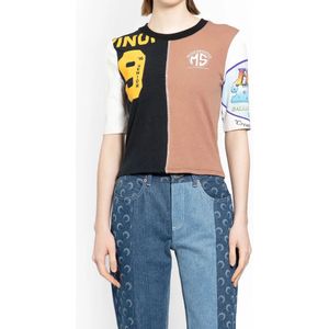 Marine Serre, Grafische Patchwork Crop Top Veelkleurig, Dames, Maat:L