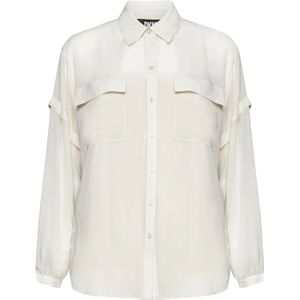 Dkny, Blouses & Shirts, Dames, Beige, S, Chiffon, Chiffon Crepe Layered Sleeve Shirt