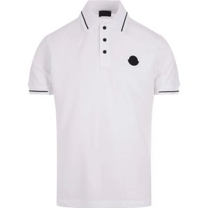 Moncler, Tops, Heren, Wit, M, Katoen, Witte Polo Shirt met Logo Patch