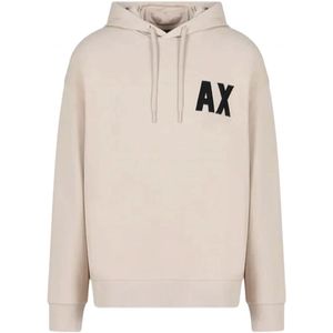 Armani Exchange, Sweatshirts & Hoodies, Heren, Beige, S, Katoen, Beige Heren Sweatshirt met AX Borduursel
