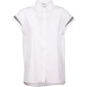 Brunello Cucinelli, Blouses & Shirts, Dames, Wit, S, Katoen, Witte Katoenen Shirt met Kettingen