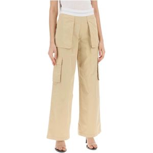 Alexander Wang, Broeken, Dames, Beige, L, Katoen, Rave Cargo Broek met Elastische Tailleband