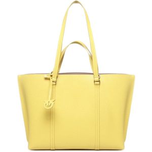 Pinko, Tassen, Dames, Geel, ONE Size, Gelamineerde leren shopper tas