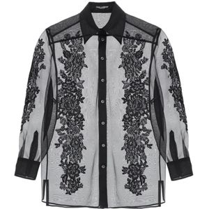Dolce & Gabbana, Blouses & Shirts, Dames, Zwart, L, Organza, Zijden en Kant Organza Shirt