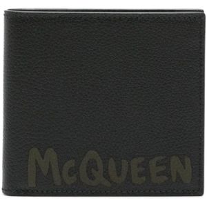 Alexander McQueen, Accessoires, Heren, Zwart, ONE Size, Zwarte Logo Portemonnee Kaartsleuven Zilver