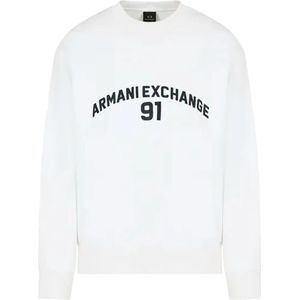 Armani Exchange, Sweatshirts & Hoodies, Heren, Wit, M, Minimalistische Witte Sweater
