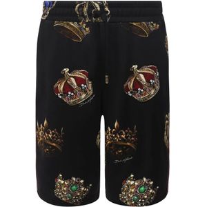 Dolce & Gabbana, Korte broeken, Heren, Zwart, L, Katoen, Zwarte Logo Track Shorts voor Heren