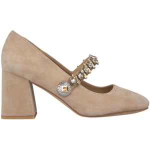 Alma EN Pena, Schoenen, Dames, Beige, 37 EU, Leer, Kristalband Hak Schoen