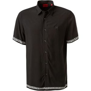 Hugo Boss, Overhemden, Heren, Zwart, M, Zwarte Casual Viscose Overhemd
