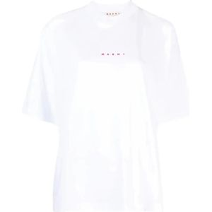 Marni, Tops, Dames, Wit, M, Katoen, Logo-print Katoenen T-shirt