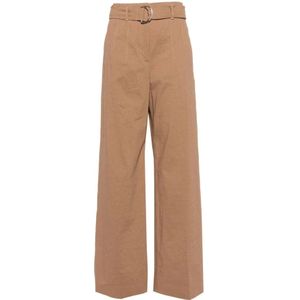 Boss Black, Broeken, Dames, Beige, L, Linnen, Beige Linnen Wijde Pijp Broek